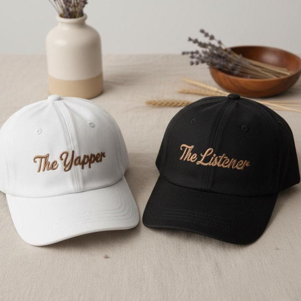 Custom Couples Embroidered Hat, The Listener and Yapper Cap, Matching Embroidery Dad Hats, Anniversary Gift for Couples