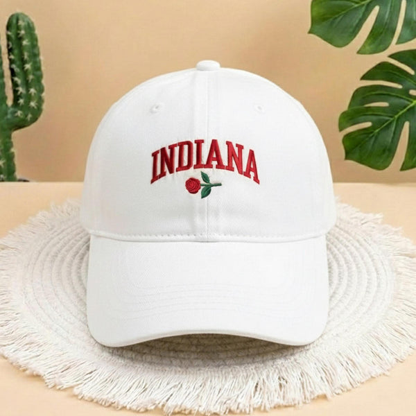 Indiana State Flower Embroidered Baseball Cap, Vintage Beige Denim Peony Hat, Aesthetic Hoosier Pride Gift, Indiana Lover