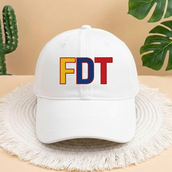 FDT Venezuela Embroidered Hat, Aesthetic White National Pride Cap, Minimalist South American Flag Lettering Sun Hat, Trendy Heritage