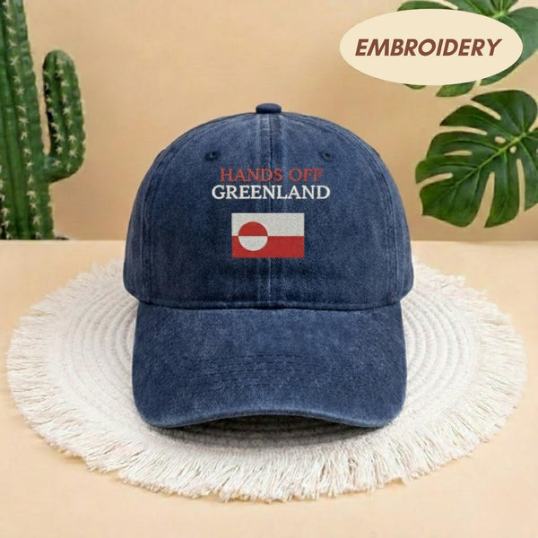Hands Off Greenland Flag Embroidered Hat, Vintage Greenland Flag Baseball Cap, Arctic Pride Cap, Nordic Country Top, Travel Souvenir Gift
