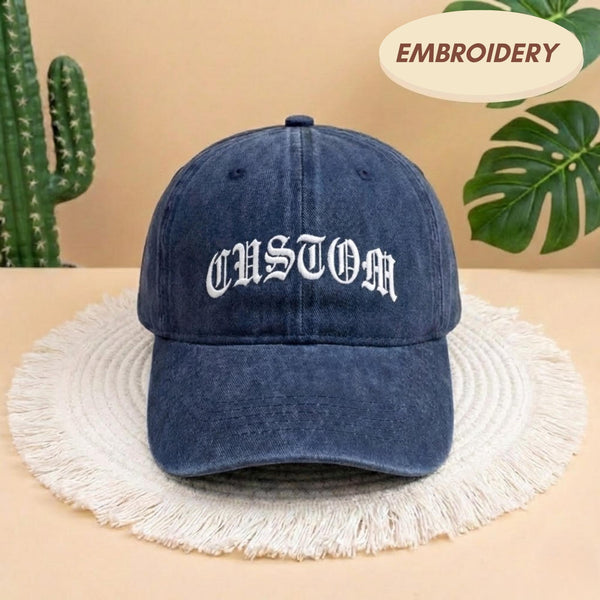 Custom Gothic Name Embroidered Hat, Personalized Old English Font Cap, Custom Text Apparel Top, Gothic Lettering Accessory, Personalized Hat