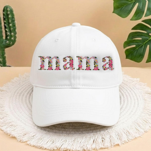 Mama Floral Alphabet Embroidered Hat, Aesthetic Flower Lettering Cap, Personalized Mother's Day Gift, Trendy Mama Baseball Hat