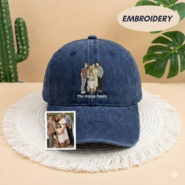 Embroidered Custom Portrait Cap, Personalize Hat Custom Embroidery People, Gift For Mom Dad, Family Outline Hat, Embroidery Portrait Hat