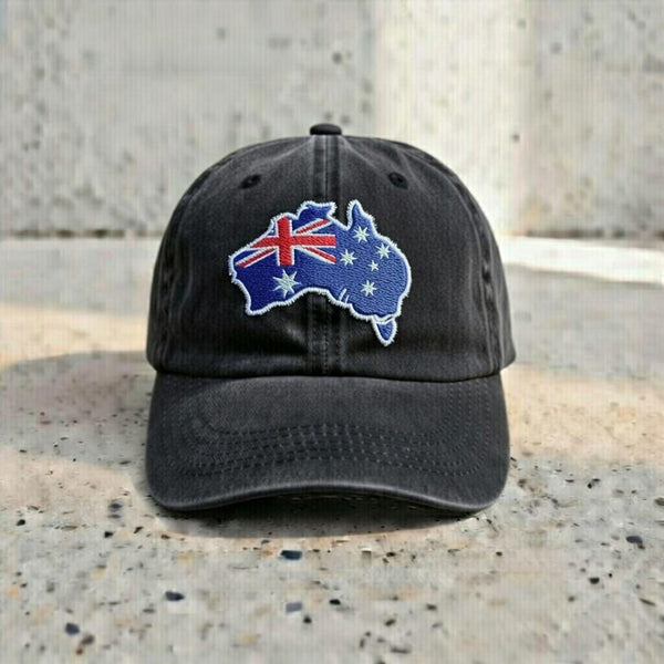 Embroidered Australia Flag Dad Hat, Aussie Map Patch, Black Baseball Cap