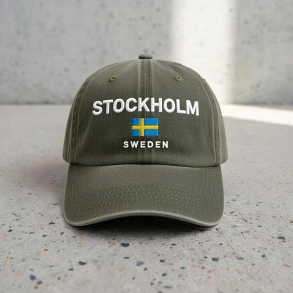 Embroidered Stockholm Hat, Sweden Flag Dad Cap, Nordic Travel Souvenir