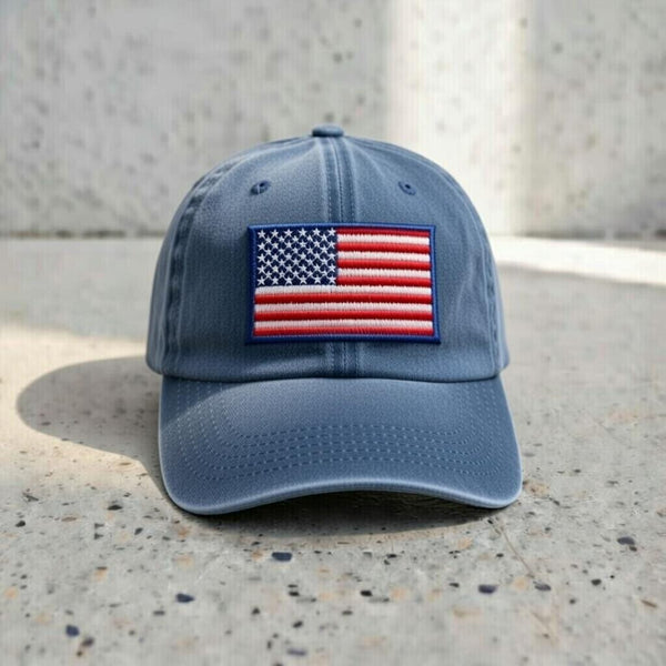 Embroidered USA Flag Dad Hat, Beige Cotton Baseball Cap