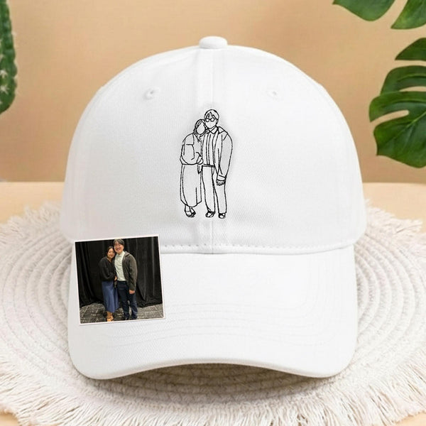 Personalized Couple Photo Embroidered Hat, Custom Wedding Line Art Cap, Anniversary Date Dad Hat, Custom Couple Photo Embroidered Hat