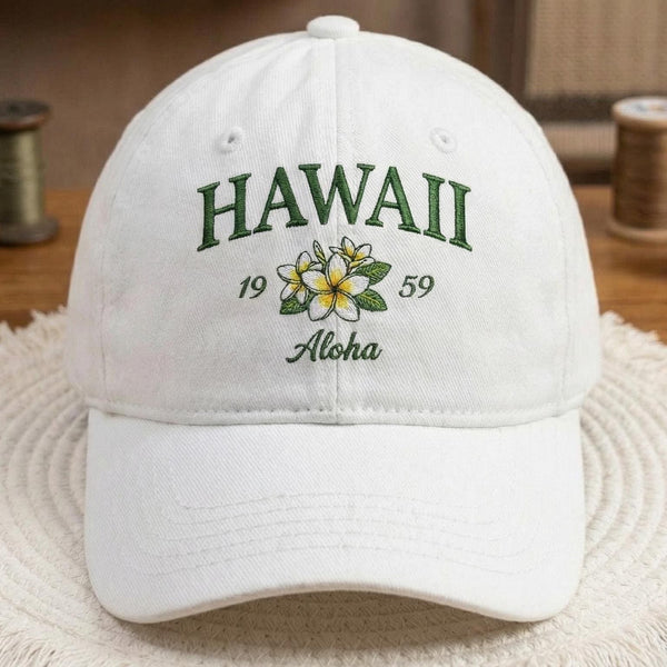 Hawaii Tropical Floral Embroidered Hat, Island Style Cotton Baseball Cap, Beach Vacation Gift