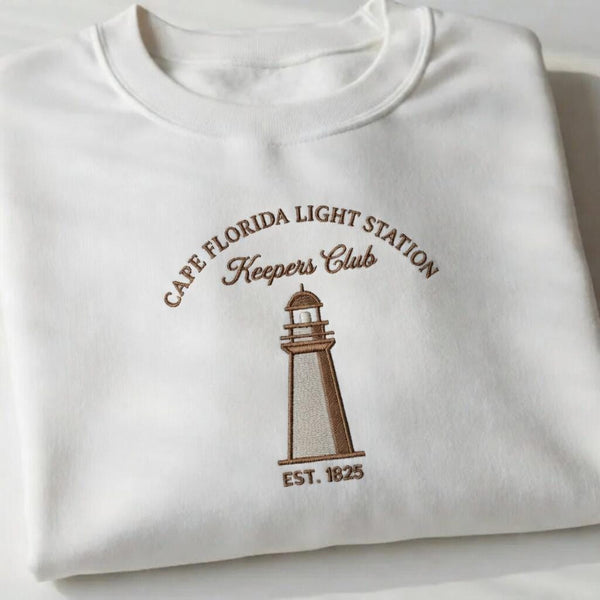 Custom Lighthouse Embroidered Sweatshirt, Personalized Coastal Nautical Beach Crewneck