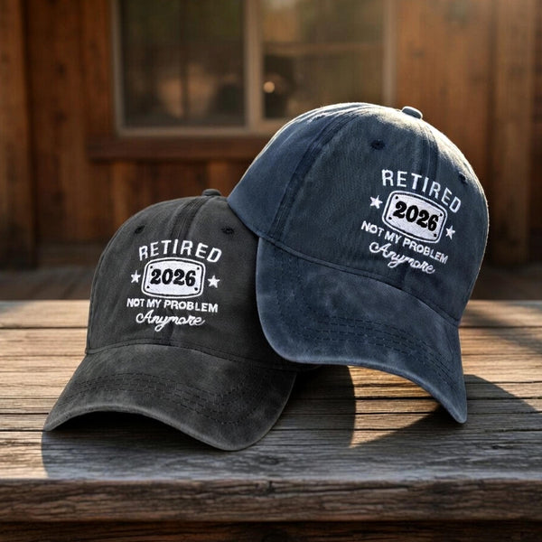 Retired 2026 Embroidered Dad Hat, Vintage Washed Cotton Baseball Cap, Retirement Gift for Grandpa
