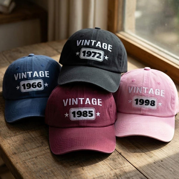 Custom Birth Year Embroidered Hat, Personalized Vintage Washed Dad Cap, Milestone Birthday Gift