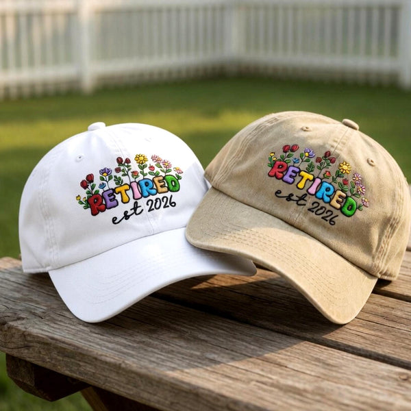 Retired 2026 Floral Embroidered Hat, Colorful Wildflower Baseball Cap, Retirement Gift