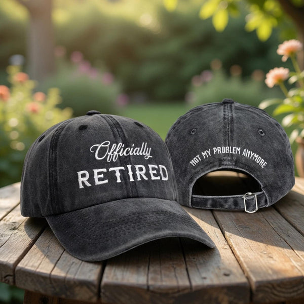 Retirement Embroidered Hat, Vintage Washed Cotton Baseball Cap, Retiree Celebration Gift