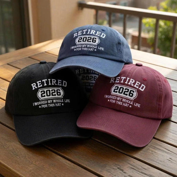 Retired 2026 Embroidered Hat, Vintage Washed Cotton Baseball Cap, Retirement Celebration Gift