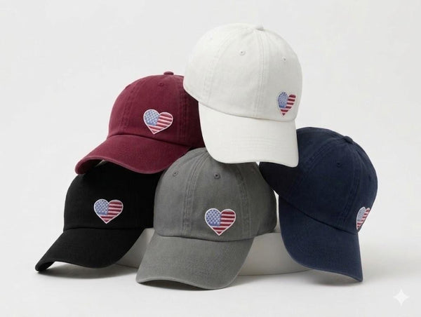 American Flag Heart Embroidered Baseball Cap - USA 250th Patriotic 4th of July Cotton Dad Hat