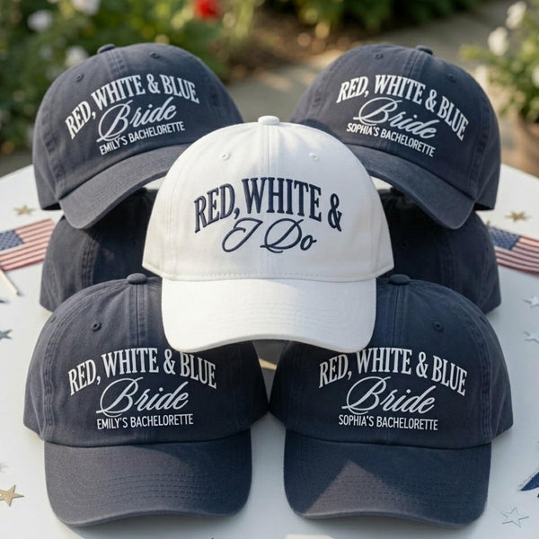Custom Red White Blue I Do Hat Embroidered, Patriotic Bachelorette Party Baseball Cap, 4th of July Bride Bridesmaid Matching Group Hat