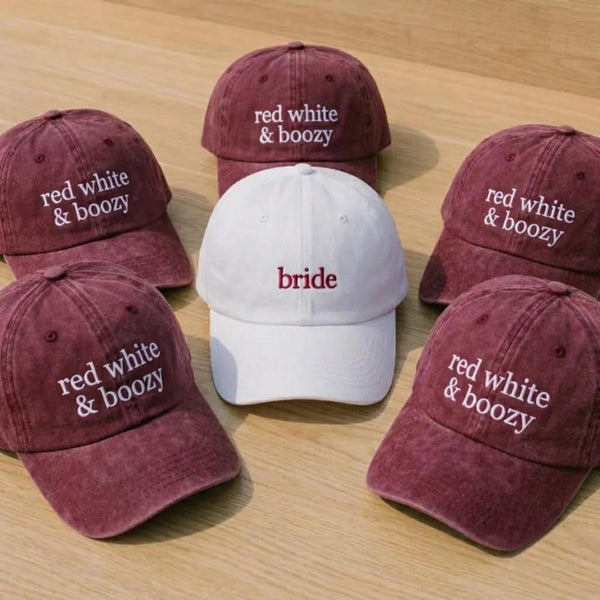 Bride Red White & Boozy Embroidered Baseball Cap - Patriotic 4th of July Bachelorette Cotton Dad Hat