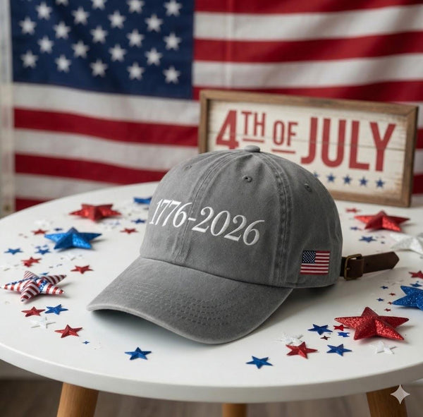 1776-2026 American Anniversary Embroidered Hat, Patriotic USA Baseball Cap