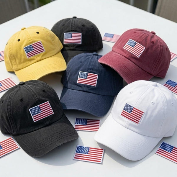 American Flag Embroidered Baseball Cap - Patriotic USA 4th of July Vintage Washed Cotton Dad Hat