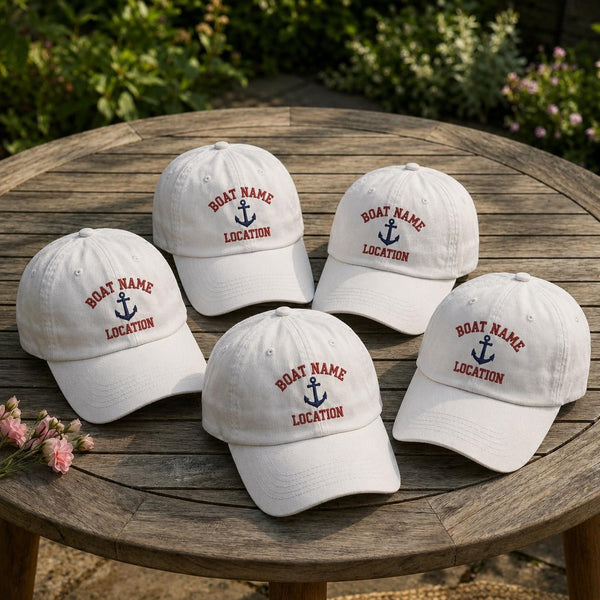 Personalized Boat Name Anchor Hat, Custom Nautical Embroidered Cap, Boating Gift