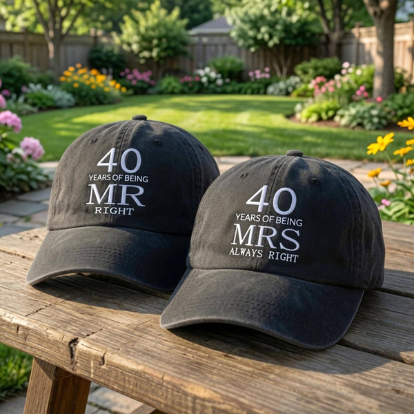 40th Wedding Anniversary Embroidered Hat, Ruby Anniversary Baseball Cap, Couple Gift