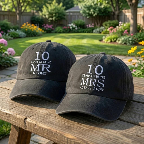 10th Wedding Anniversary Embroidered Hat, Tin Anniversary Baseball Cap, Marriage Milestone Gift