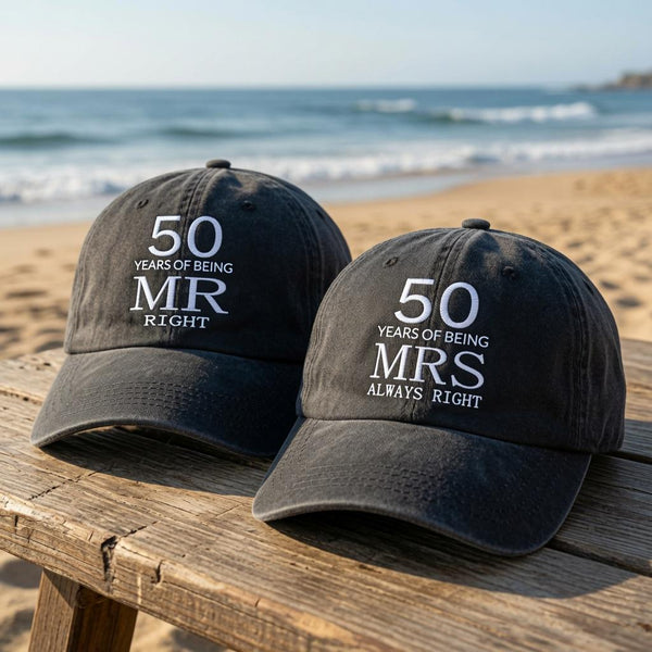 50th Wedding Anniversary Embroidered Hat, Golden Anniversary Couple Baseball Cap, Marriage Milestone Gift