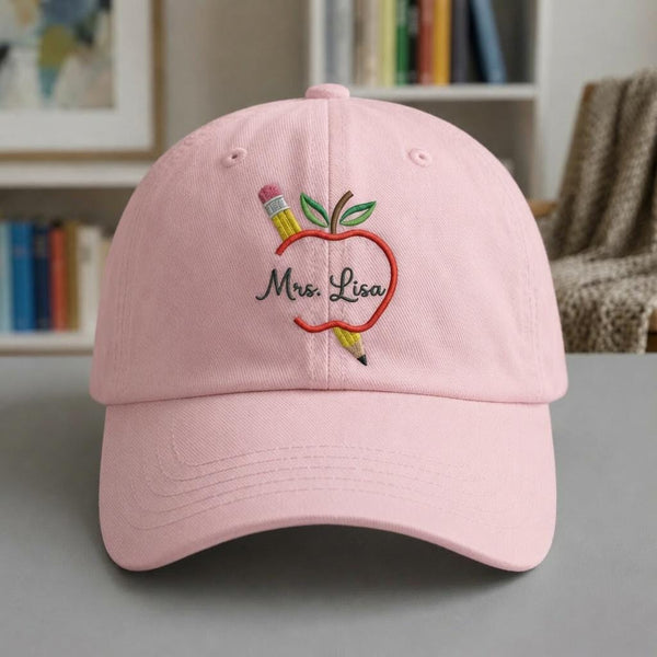 Personalized Apple Pencil Teacher Hat, Custom Embroidered Baseball Cap, Back to School Gift
