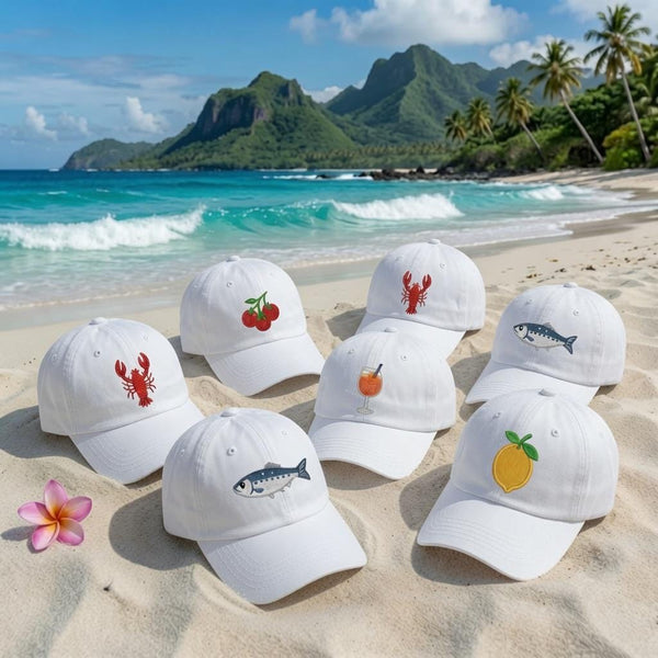 Italian Coastal Embroidered Hat, Sardine Lemon Lobster Baseball Cap, Summer Vacation Gift