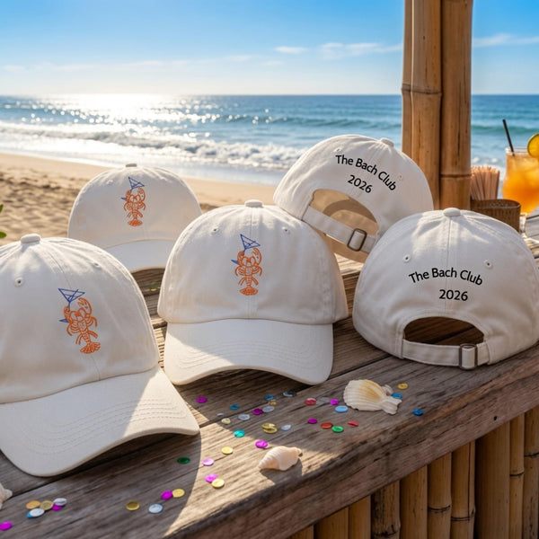 Embroidered Lobster Martini Bach Club Hat, Bachelorette Bridal Baseball Cap