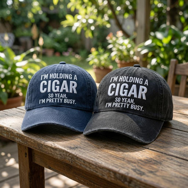 Funny Cigar Embroidered Hat, Vintage Washed Cotton Baseball Cap, Cigar Lover Gift