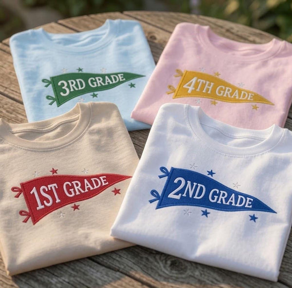 Custom Grade Level Teacher Shirt, Personalized Pennant Back to School Spirit Tee