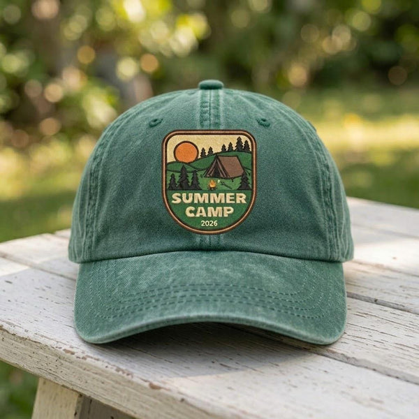 Summer Camp 2026 Embroidered Hat, Vintage Camping Baseball Cap, Outdoor Adventure Gift