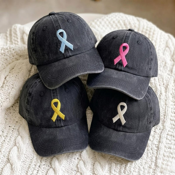 Awareness Ribbon Embroidered Hat, Minimalist Cotton Baseball Cap, Support Gift