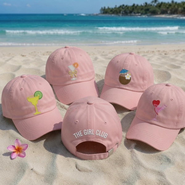 Cocktail Embroidered Baseball Cap Set, Bachelorette Party Matching Hats, Girls Trip Gift