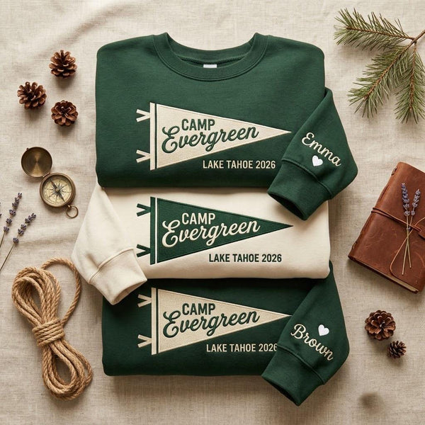 Custom Camp Lake Tahoe Sweatshirt, Personalized Camping Trip Pennant Crewneck