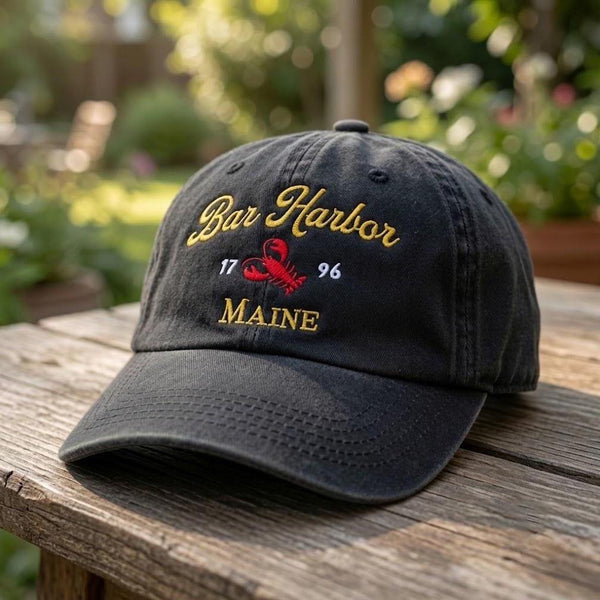 Bar Harbor Maine Lobster Embroidered Hat, Coastal Baseball Cap, Travel Souvenir Gift