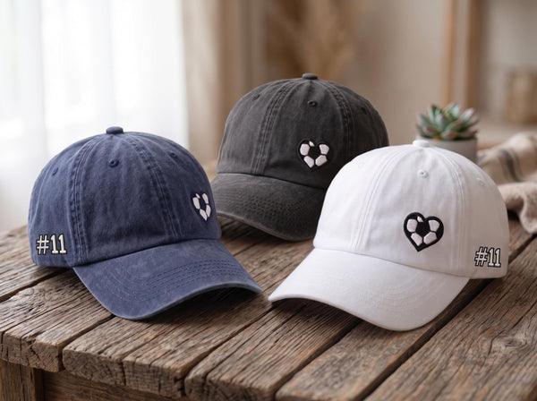 Soccer Heart Embroidered Hat, Custom Jersey Number Baseball Cap, Soccer Mom Game Day Gift