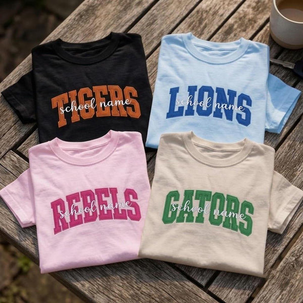 Custom School Mascot Shirt, Personalized Varsity Letter Team Name Spirit Tee