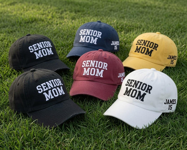 Senior Football Mom Embroidered Hat, Personalized Varsity Name and Number Baseball Cap, Senior Night Gift