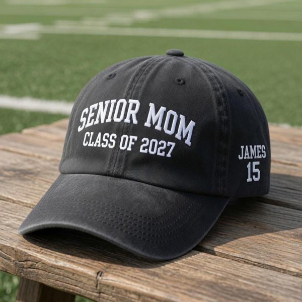 Senior Mom Class of 2027 Embroidered Hat, Personalized Football Number Baseball Cap, Graduation Gift