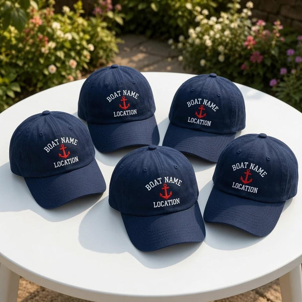 Personalized Anchor Embroidered Hat, Custom Boat Name Nautical Baseball Cap, Boating Gift, vacation gift