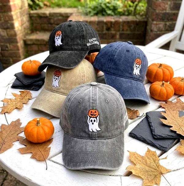 Custom Halloween Ghost Embroidered Hat - Personalized Pumpkin Ghost Baseball Cap - Image 1