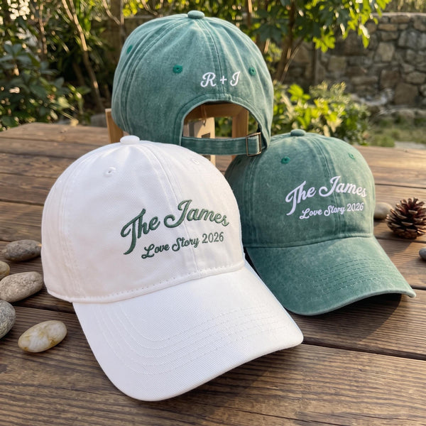 Personalized Family Name Embroidered Hats, Matching Couple Baseball Caps, Wedding Anniversary Gift