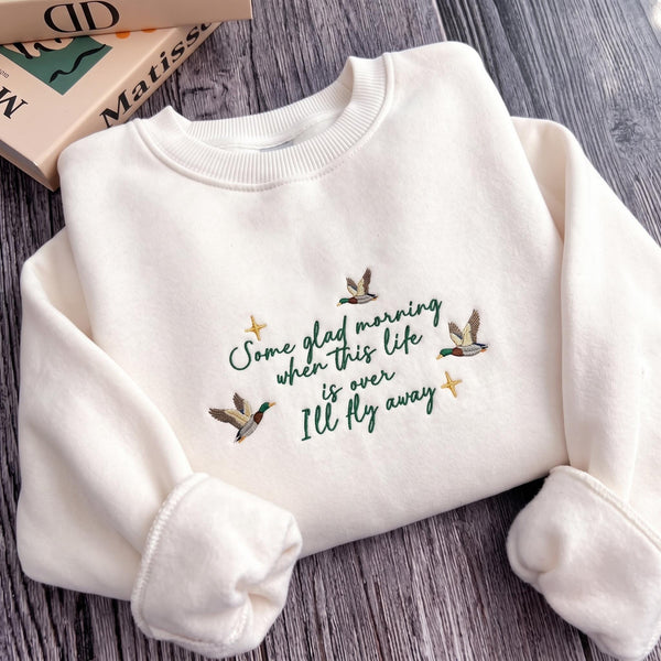 I'll Fly Away Embroidered Shirt, Duck Nature Pullover, Christian Inspirational Apparel, Cute Fall Autumn Gift, Casual Spiritual Shirt