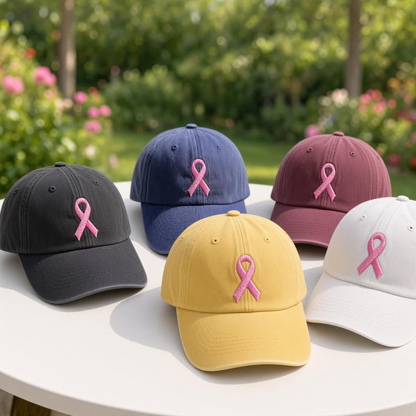 Breast Cancer Awareness Ribbon Embroidered Baseball Cap - Pink Ribbon Fighter Survivor Cotton Dad Hat