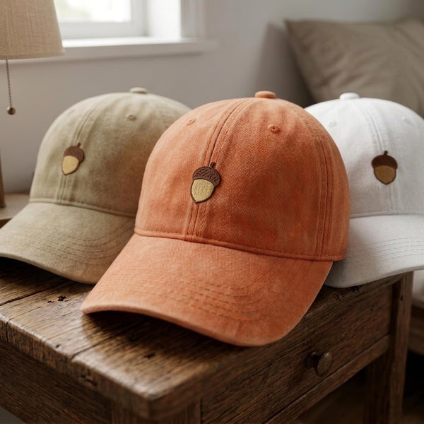 Acorn Embroidered Dad Hat, Vintage Washed Cotton Baseball Cap, Minimalist Fall Gift