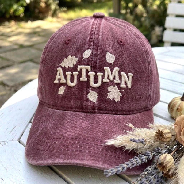 3D Puff Autumn Leaf Embroidered Hat, Vintage Maroon Baseball Cap, Cottagecore Fall Gift