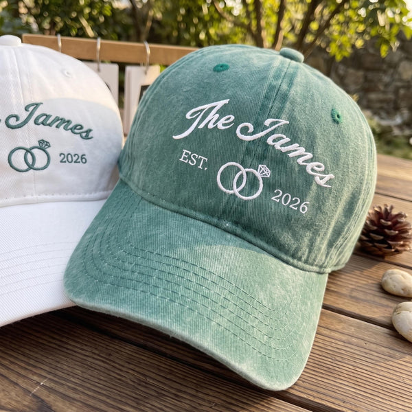 Matching Wedding Ring Embroidered Hats, Custom Couple Baseball Caps, Anniversary Gift