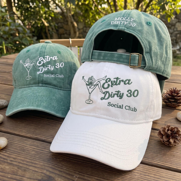 Personalized 30th Birthday Embroidered Hat, Custom Martini Cocktail Baseball Cap, Birthday Party Gift